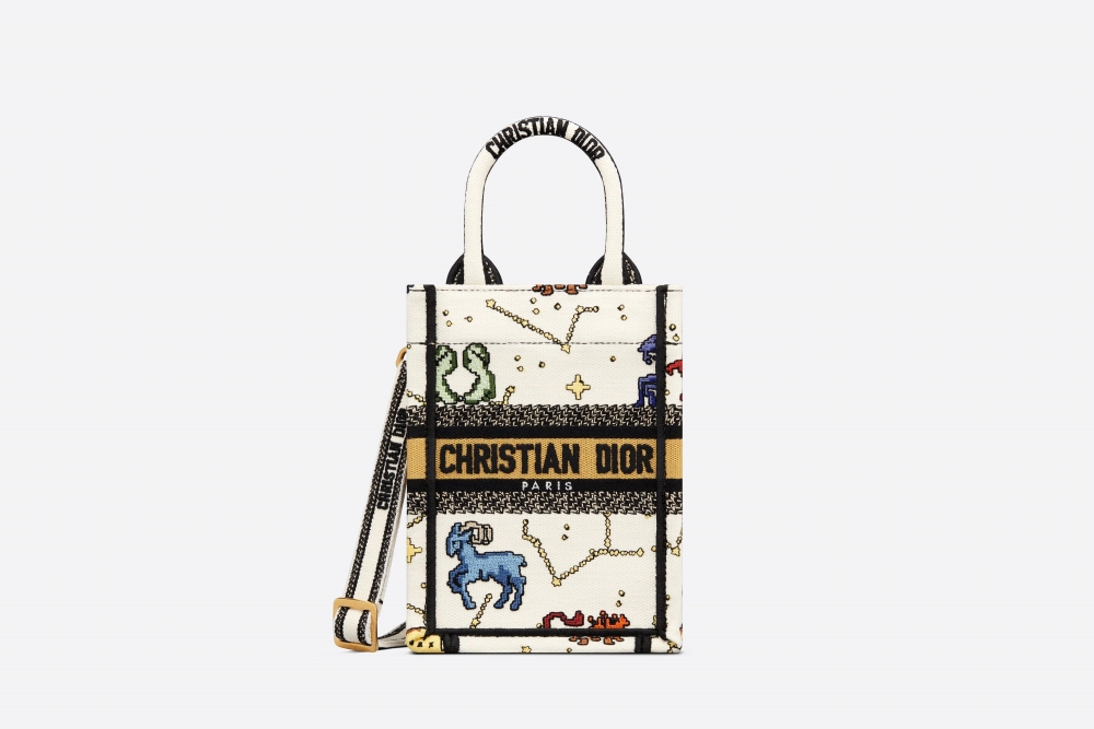 Dior Mini Dior Book Tote Phone Bag-Latte