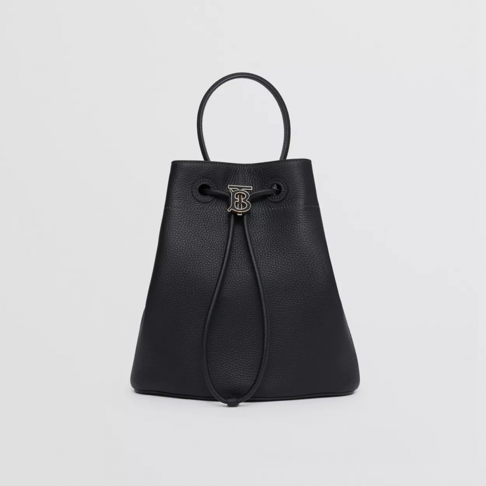 Grainy Leather Small TB Bucket Bag-Black