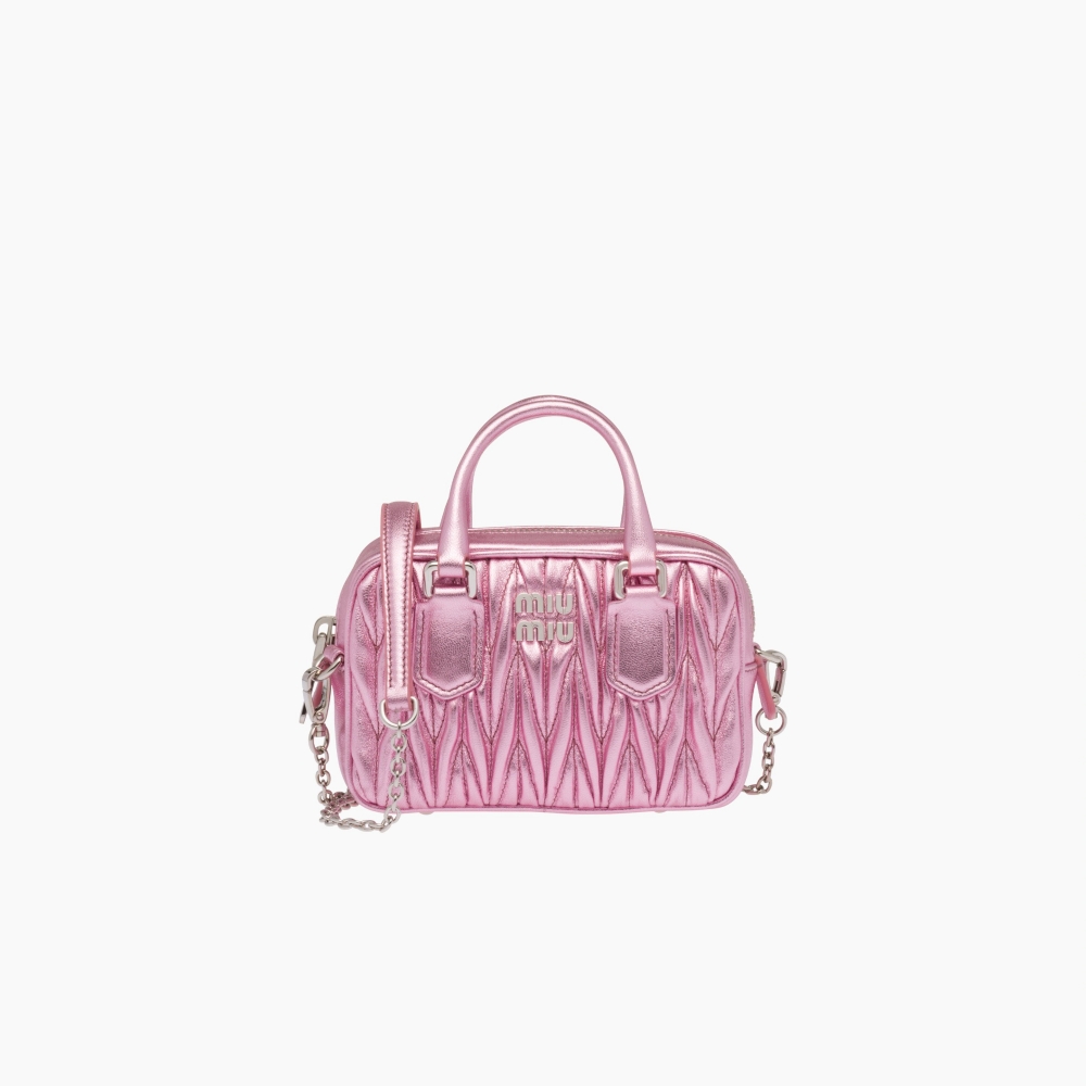Matelassé Nappa Leather Top-Handle Mini-Bag-Pink Mordore'