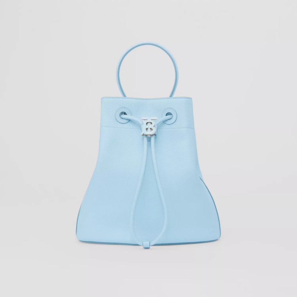 Grainy Leather Small TB Bucket Bag-Pale Blue
