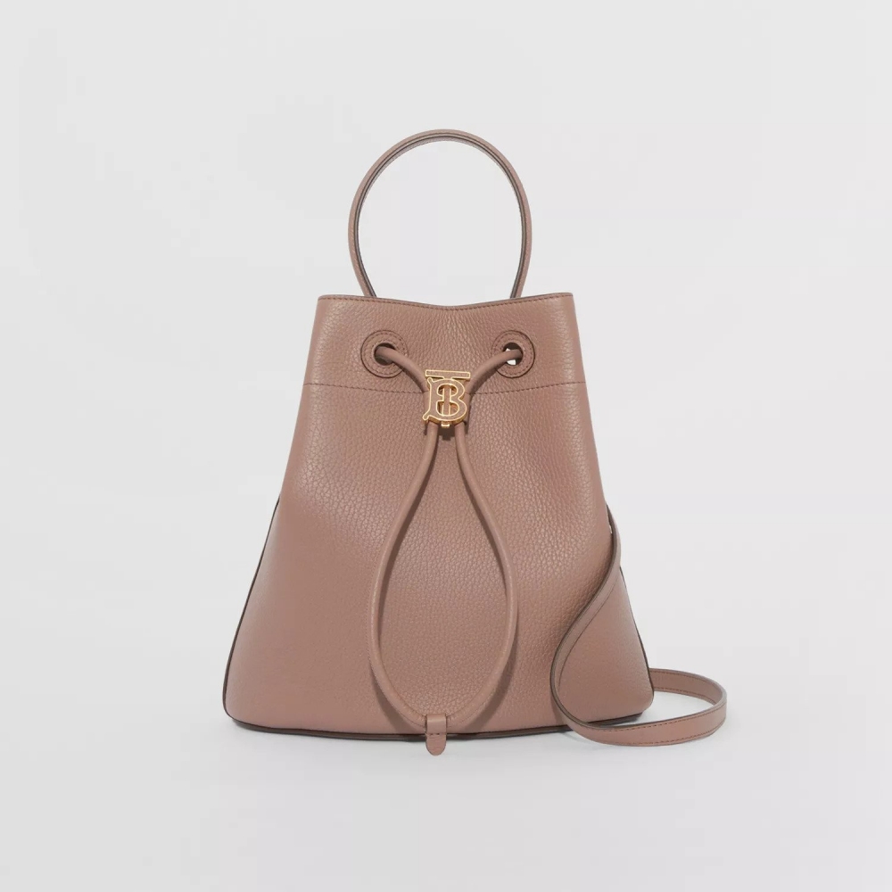 Grainy Leather Small TB Bucket Bag-Light Saddle Brown