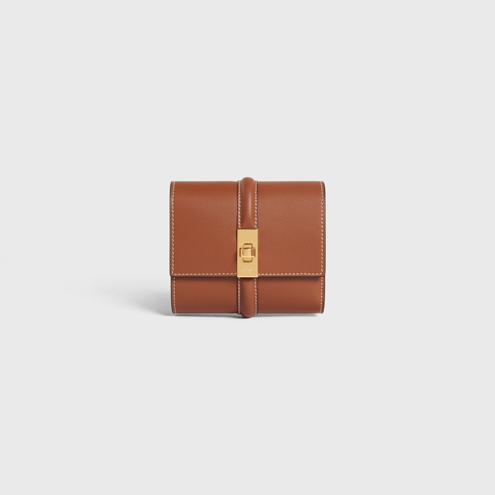 Small Wallet 16 In Shiny Calfskin Tan