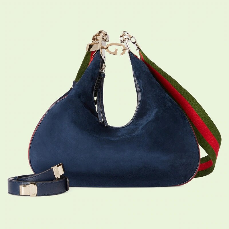 Gucci Attache Large Shoulder Bag-Dark Blue Suede