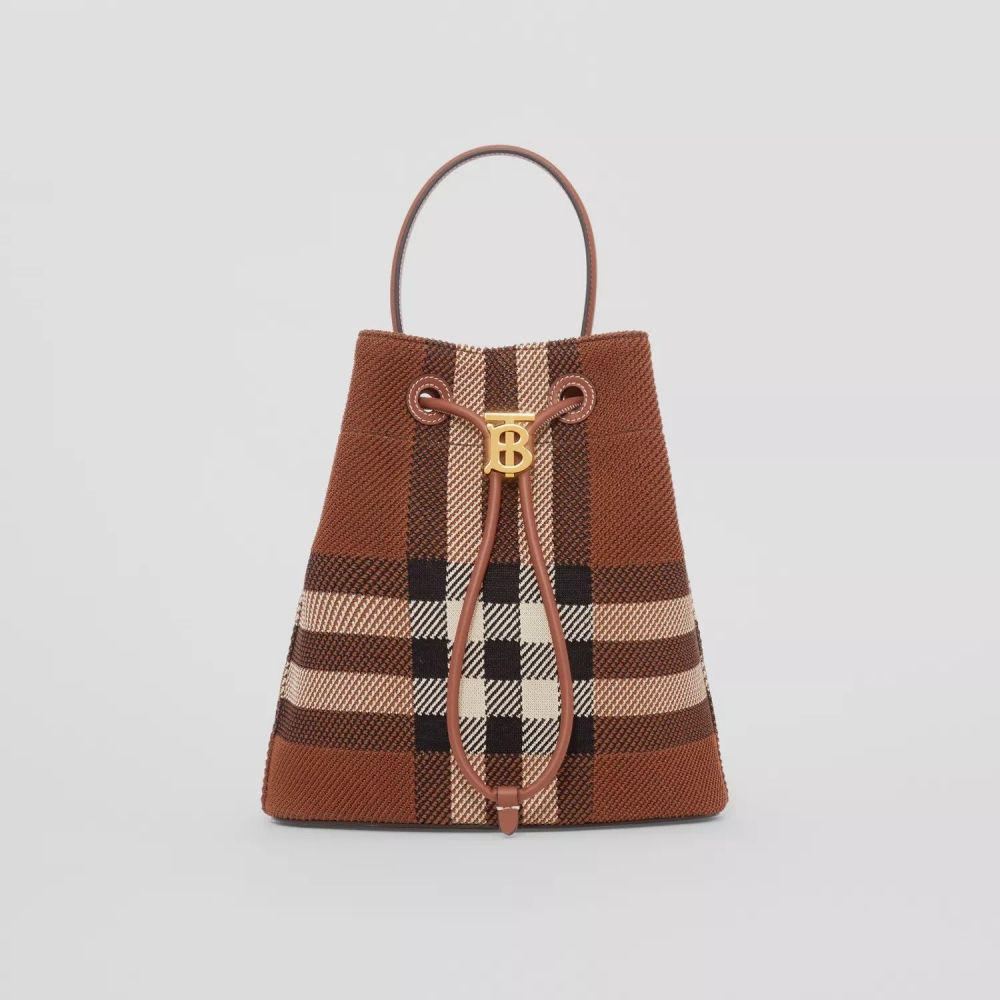 Grainy Leather Small TB Bucket Bag-Dark Birch Brown