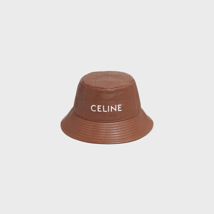 CELINE Bucket Hat In Lambskin Leather Brown