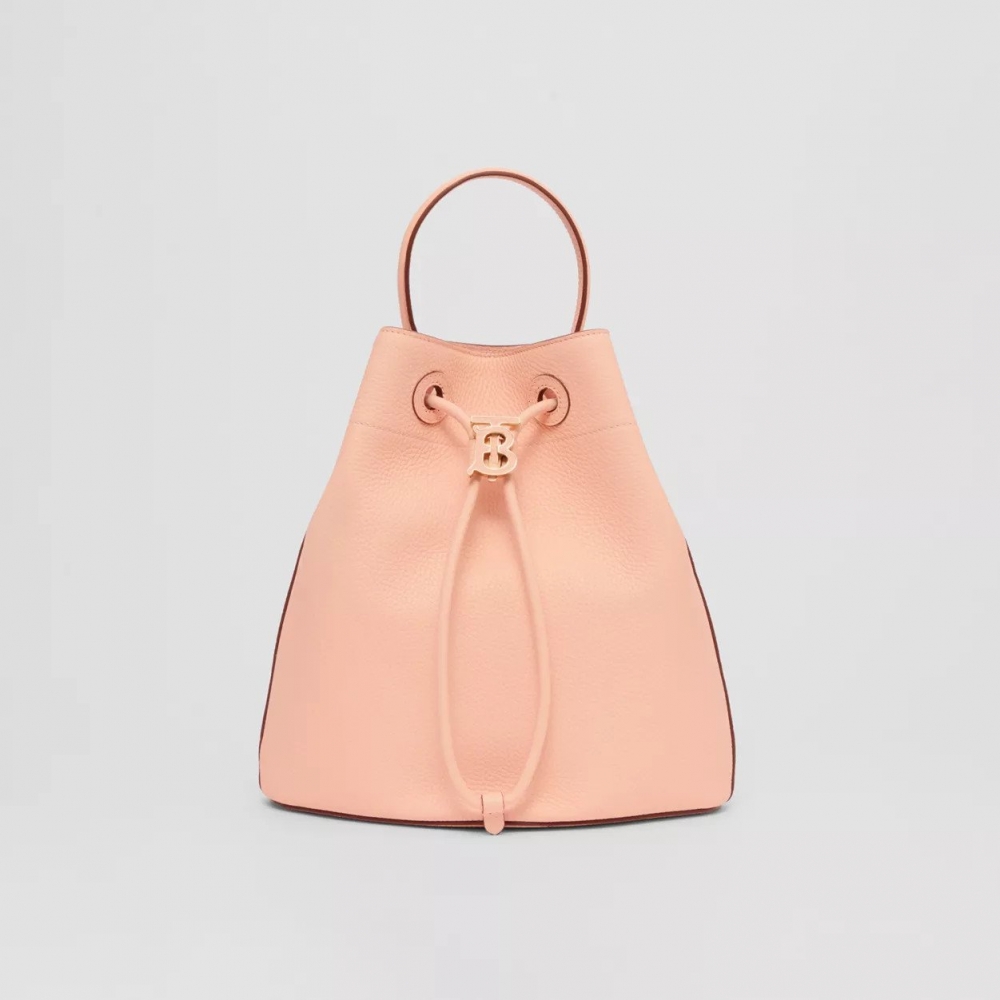 Grainy Leather Small TB Bucket Bag-Peach Pink
