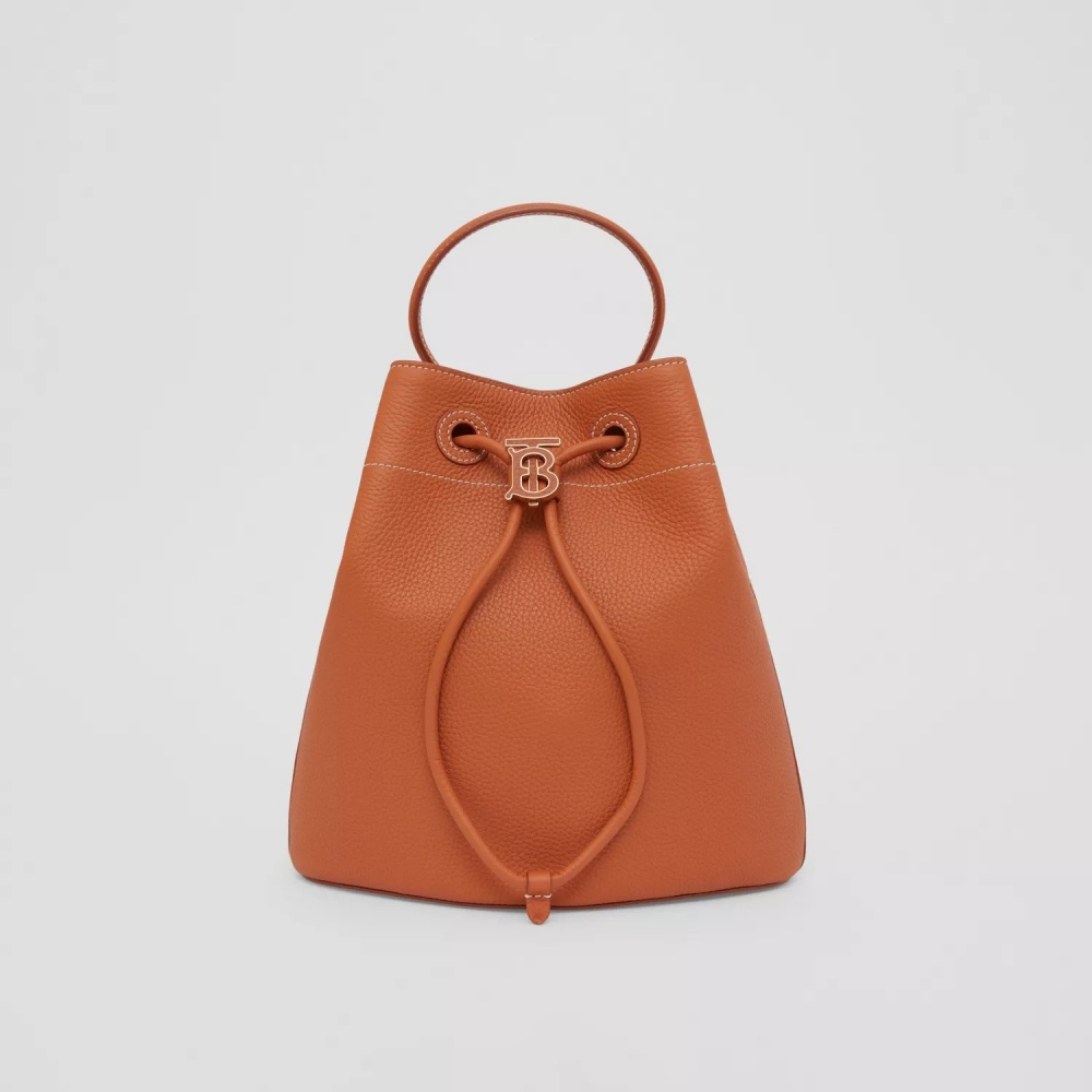 Grainy Leather Small TB Bucket Bag-Warm Russet Brown