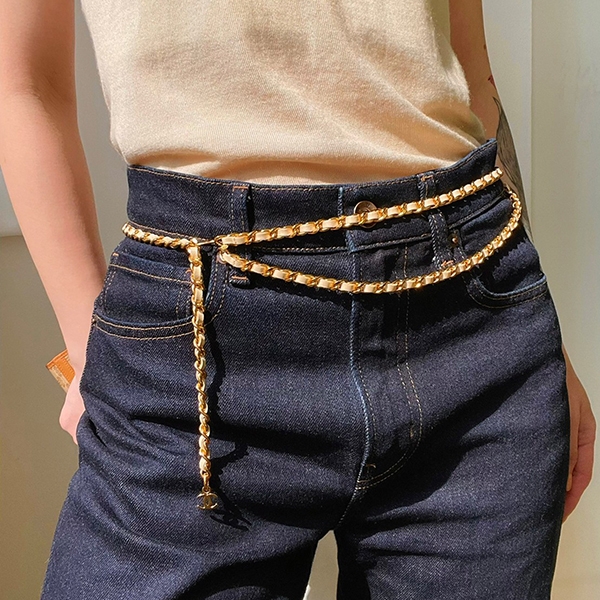 CHANEL Around 2001 Made Mini CC Mark Chain Belt Cream