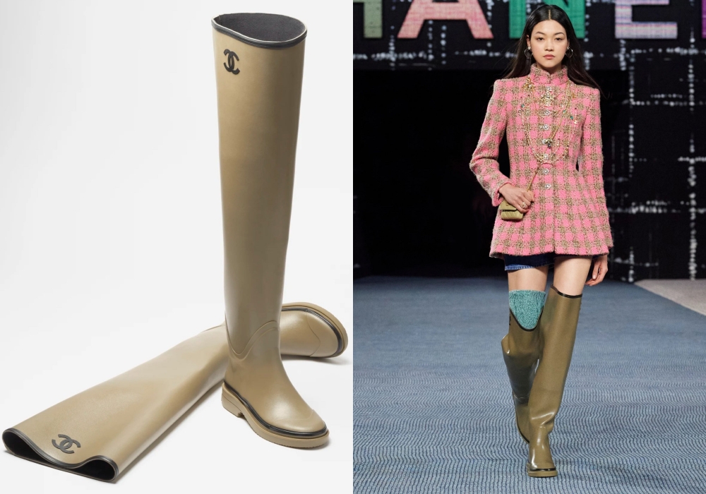 軍綠色的Thigh High Boots。