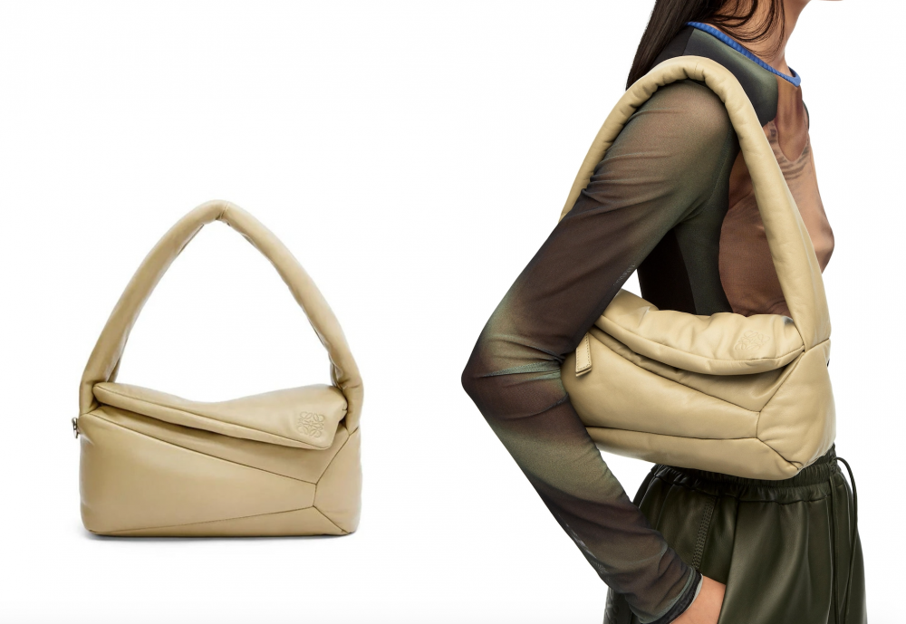 腋下包的Puffer Puzzle Hobo Bag in Shiny Nappa Lambskin也推出米色。