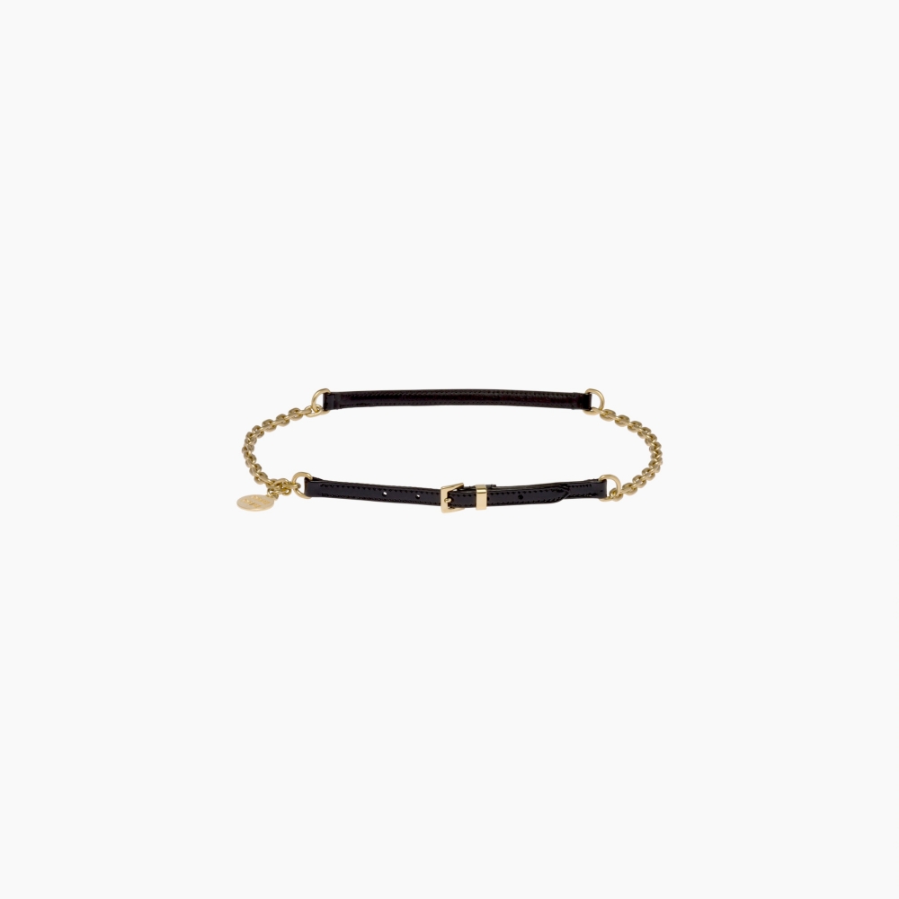 Miu Miu Leather Belt With Chain-Black