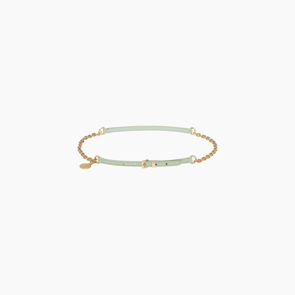 Miu Miu Leather Belt With Chain-Aqua