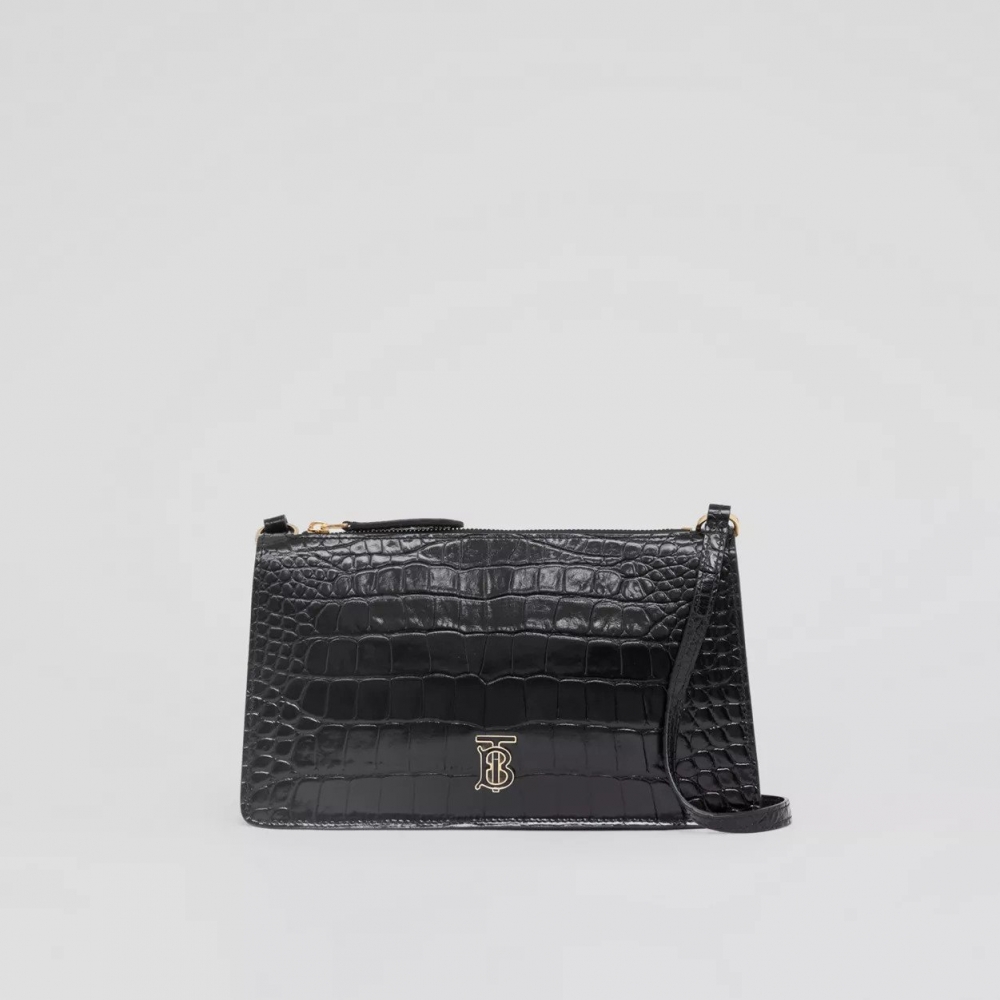 Embossed Leather Mini TB Shoulder Pouch