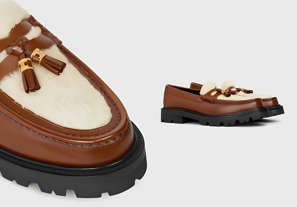 以皮革拼接毛毛的設計也很時髦。