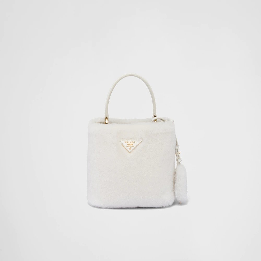 Prada Panier Shearling Mini-Bag-White