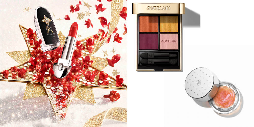 Guerlain [珍藏版] ROUGE G 金耀流星寶石唇膏套裝（唇膏盒及N°214寶石唇膏） HK$2,350 / [限量版] OMBRES G 星蜂飛舞鎏金深邃四色眼影N°777 HK$725 / 星蜂飛舞節日系列 – 眼影唇頰高光蜜 HK$ 320 / 