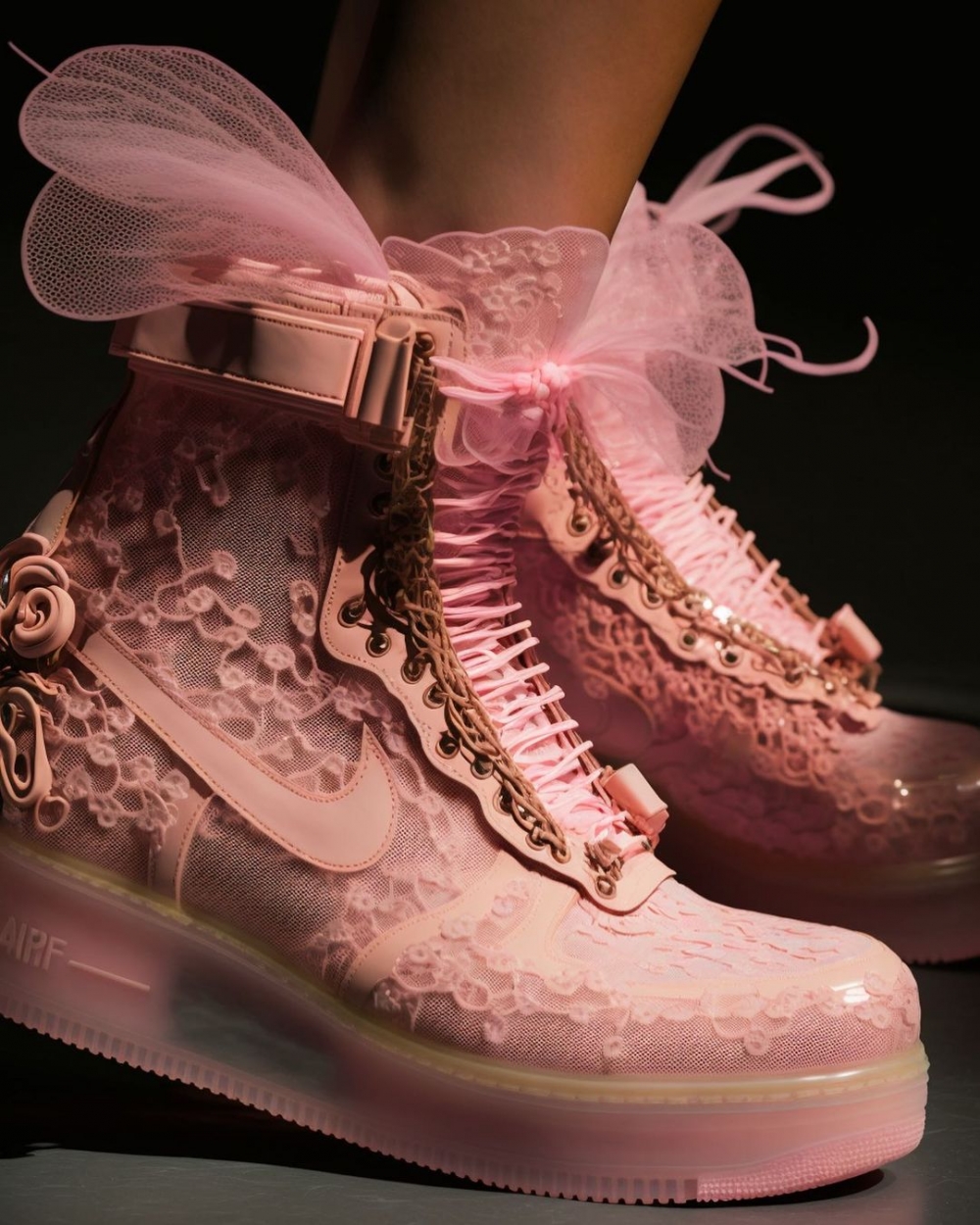 加入蕾絲設計的高筒Nike球鞋。
