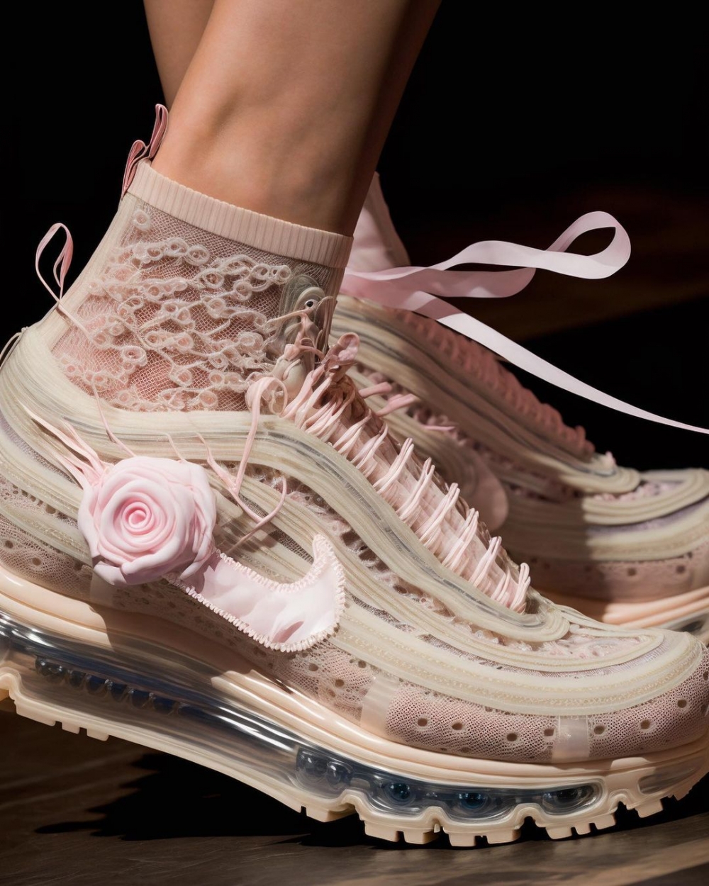 加入粉色玫瑰的Nike球鞋。