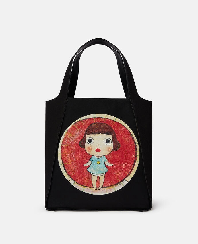 黑色款式的Lonesome Puppy Print Cotton Canvas Tote Bag。