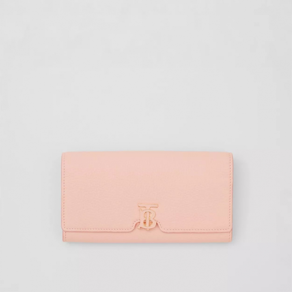 粉紅色的Burberry Grainy Leather TB Continental Wallet。