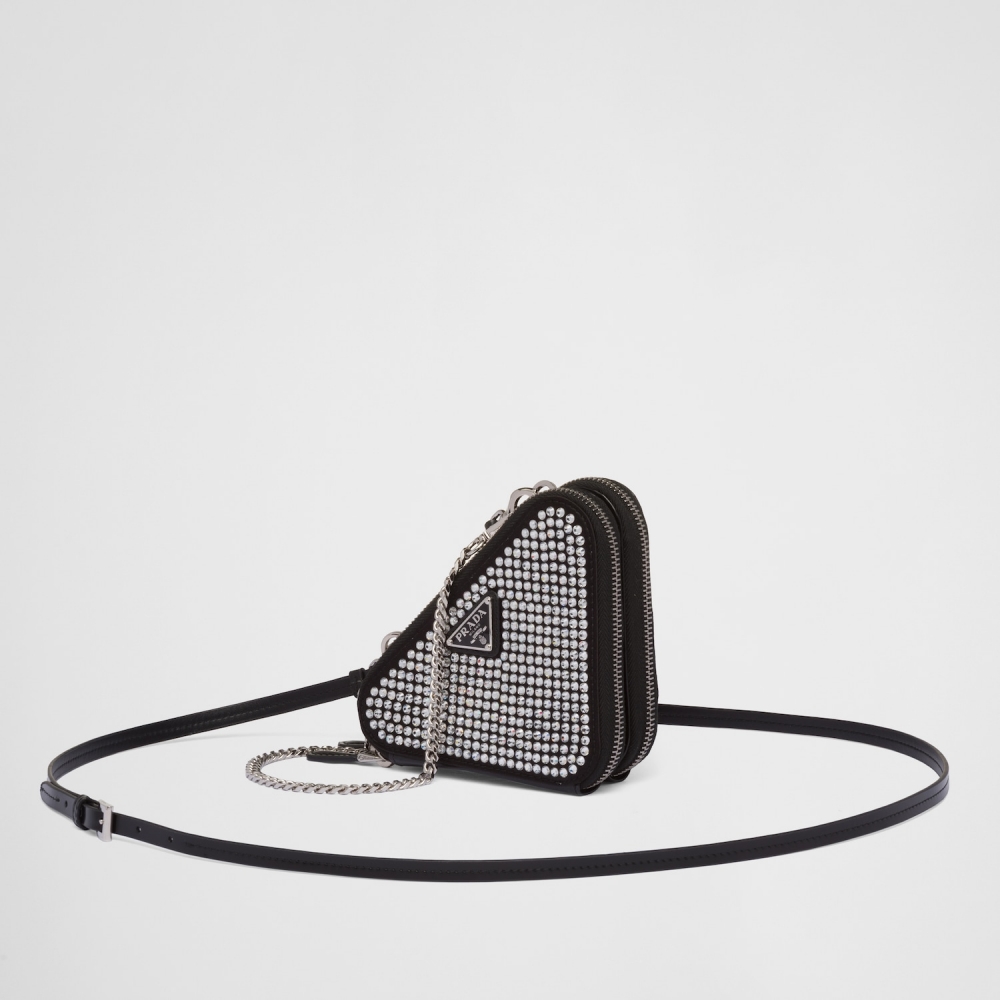 Prada綴飾綢緞及皮革迷你萬用袋