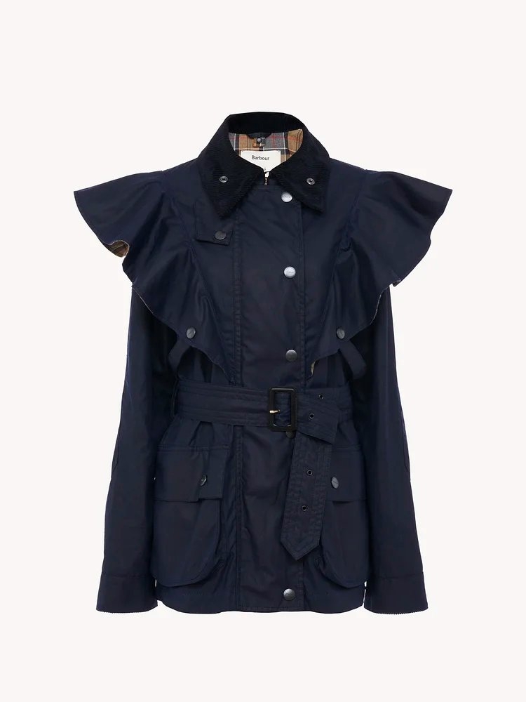 海軍藍款式的Barbour for Chloé "Dustyn" Ruffled Jacket。