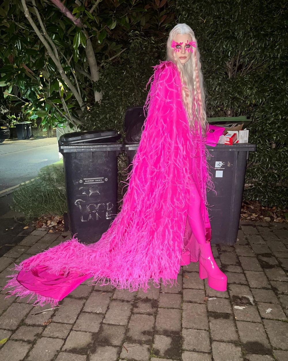 白髮超模Kristen McMenamy則是選擇Valentino Pink PP當戰袍。