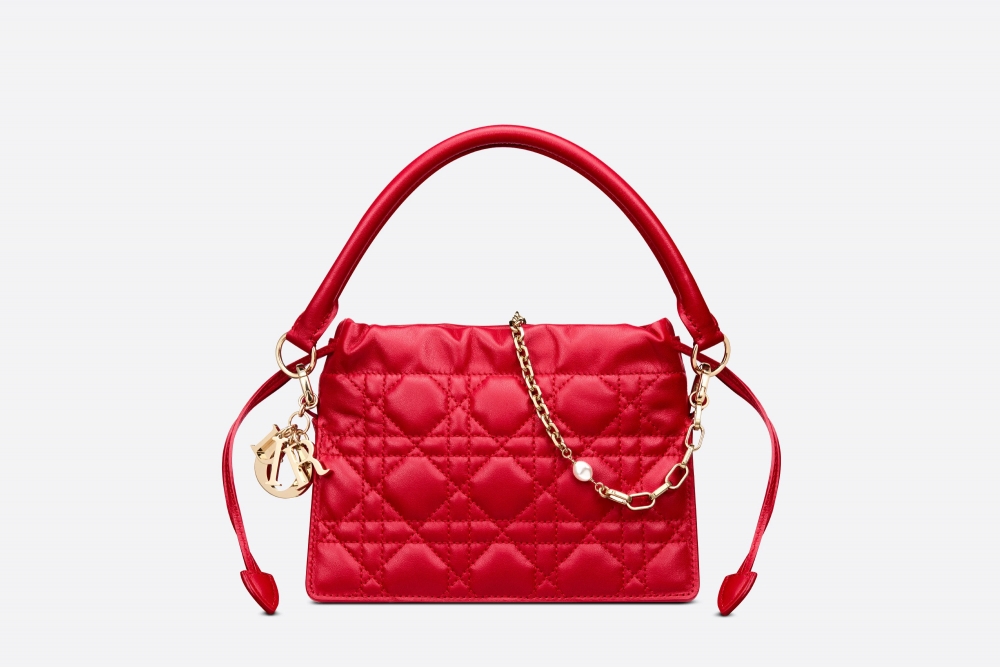 Lady Dior Top Handle Drawstring Mini Bag-Scarlet Red