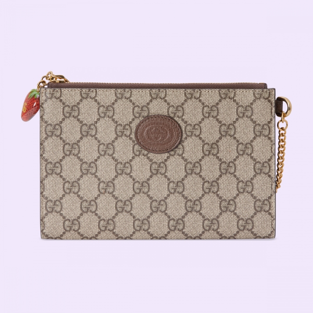 Gucci雙G草莓色手腕錢包