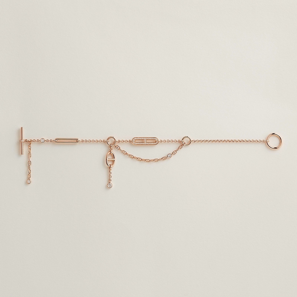玫瑰金鑲鑽鍊式手鍊。