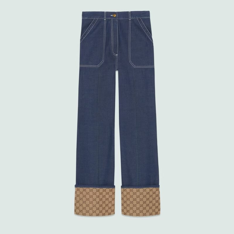 設計較為低調的GG cuff Denim Pant。