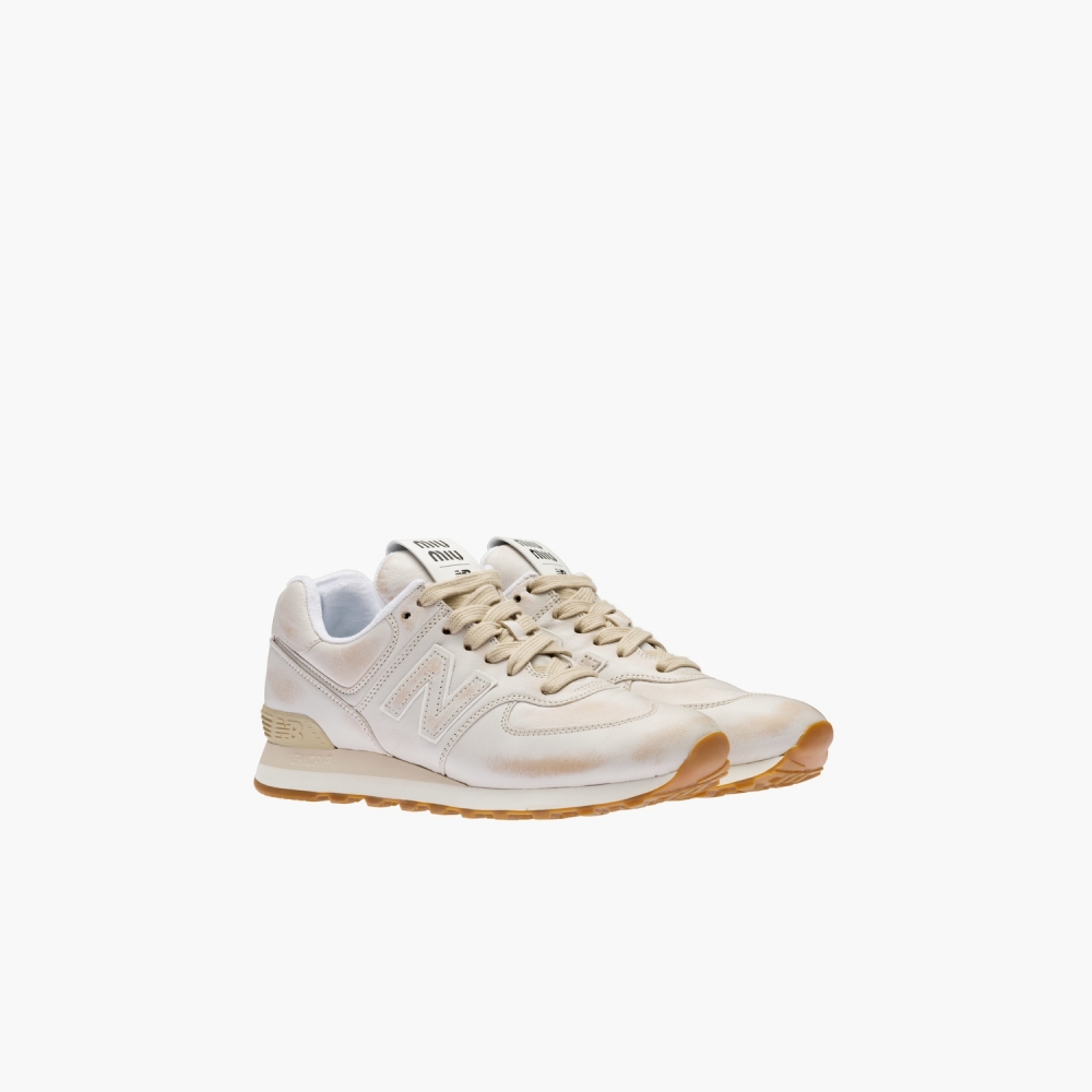 New Balance 574 x Miu Miu仿舊納帕軟皮運動鞋白色款