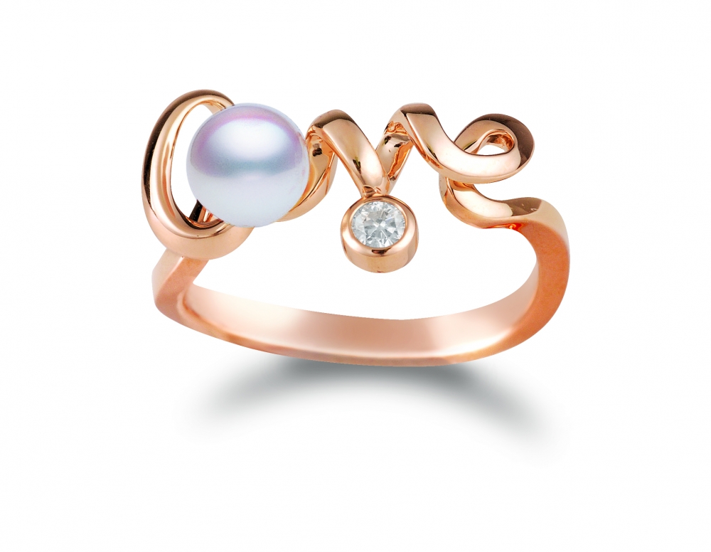 MIKIMOTO Love Collection 18K粉紅金戒指配以日本Akoya珍珠及鑽石