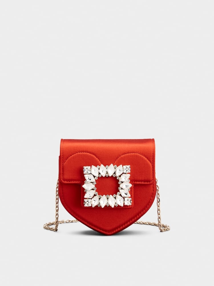 Roger Vivier Clutch Love Strass Buckle Micro Clutch Bag in Satin