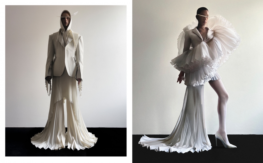 俐落的廓形與浪漫的皺摺碰撞在一起。