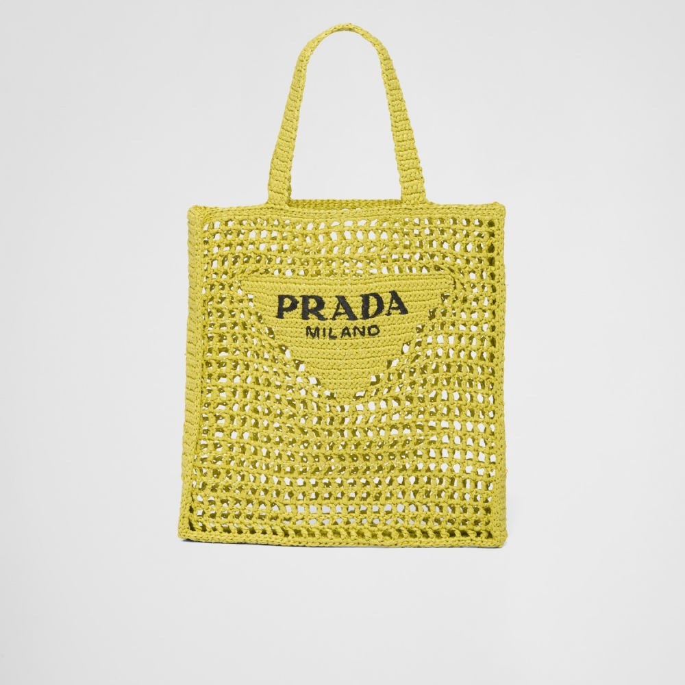 Prada拉菲草手提袋柚綠色