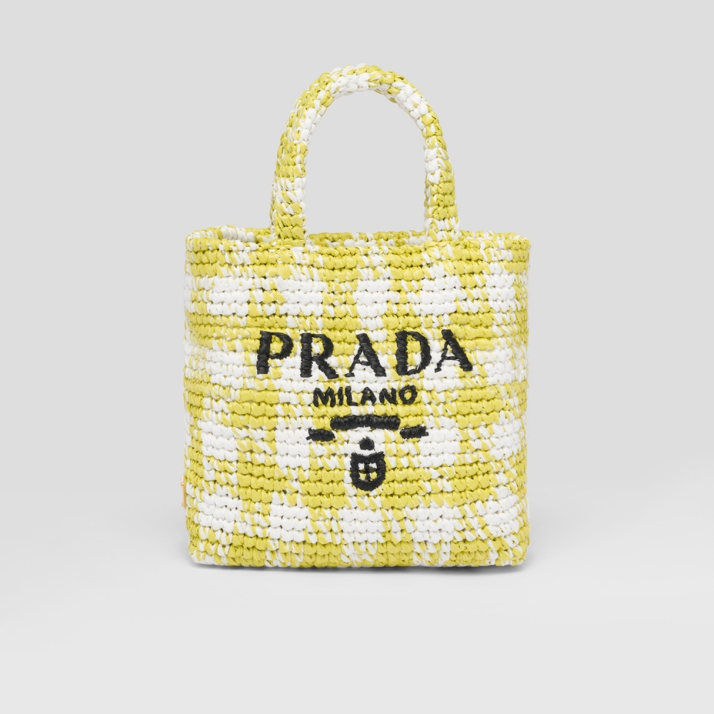 Prada小號拉菲草手提袋柚綠色