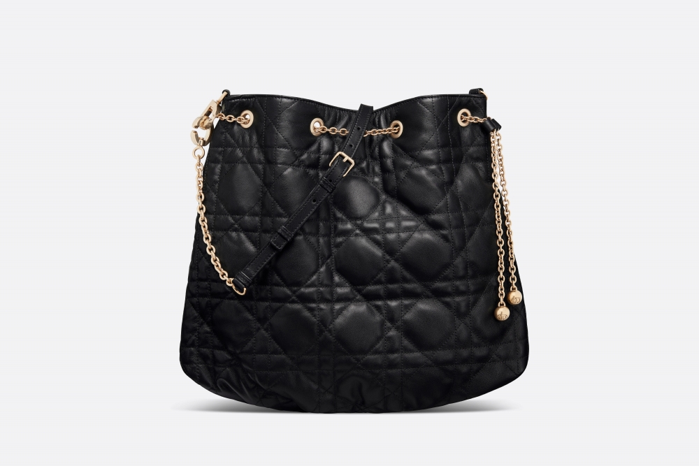 大碼Dior Ammi手袋黑色柔軟大型藤格紋圖案羊皮