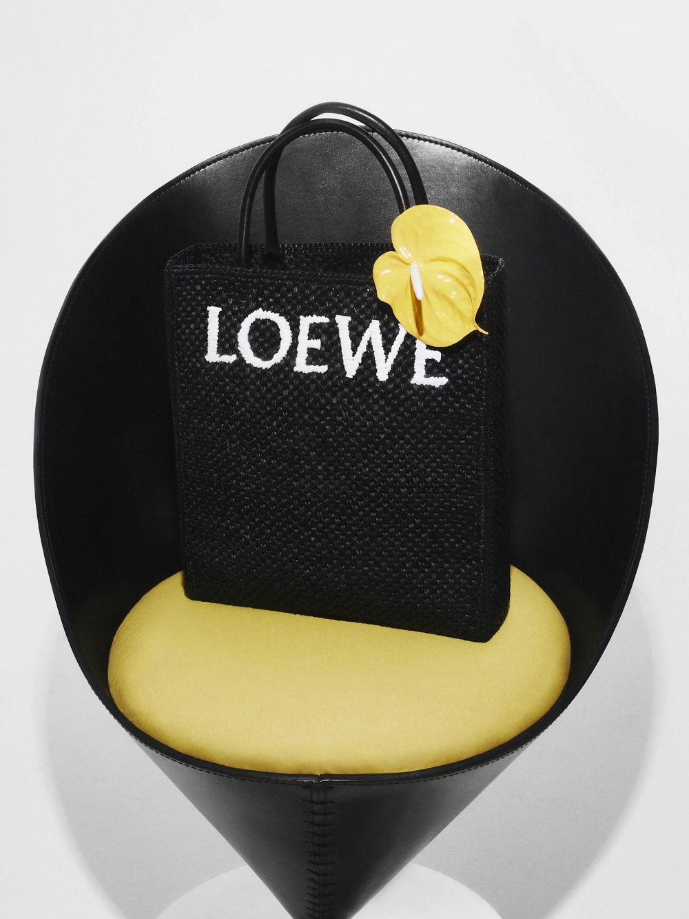 LOEWE Standard A4 Tote Bag in Raffia黑色款形象廣告照。