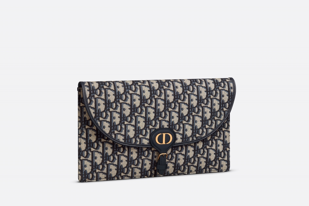Dior Bobby手拿包藍色Dior Oblique緹花面料款式