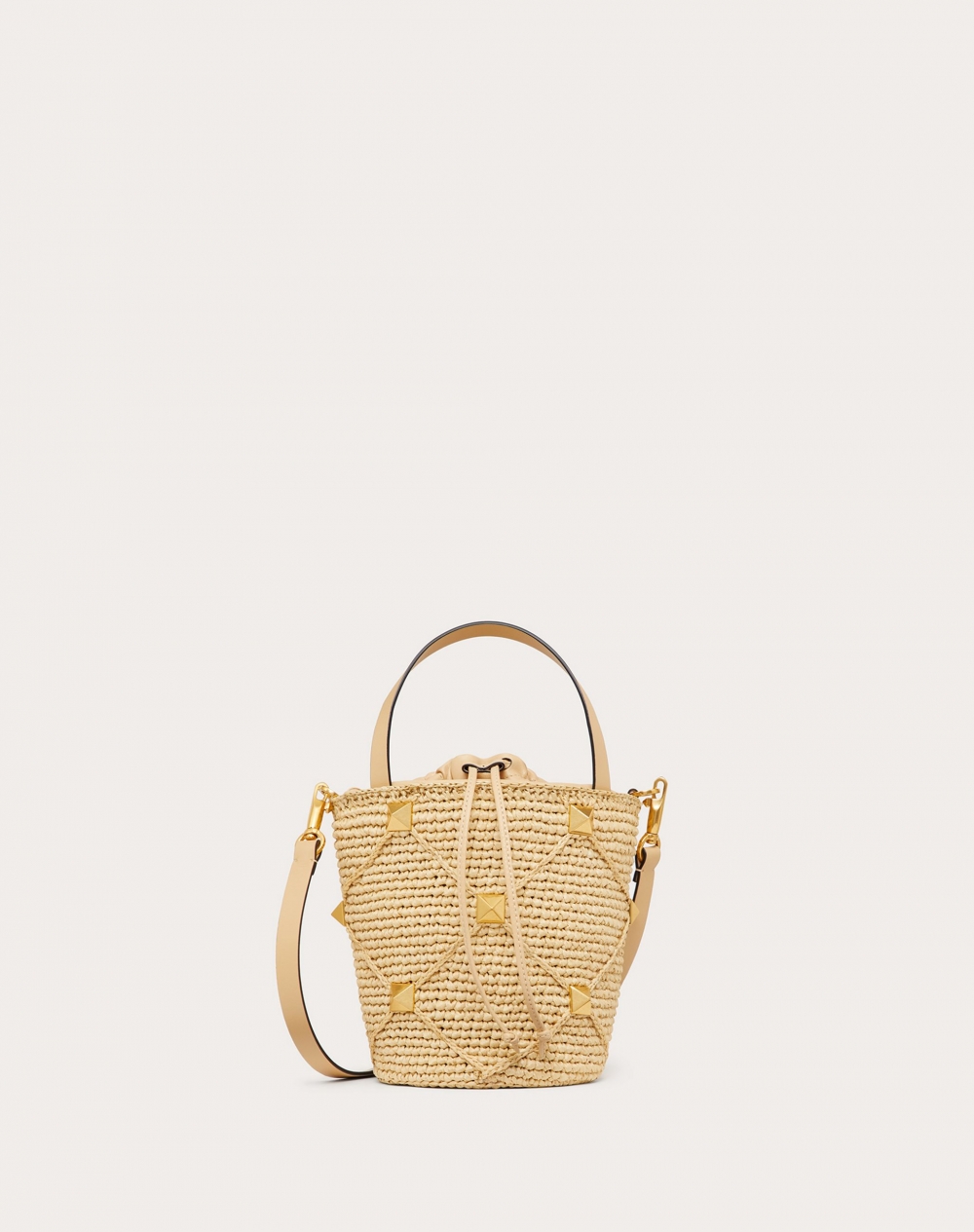 Valentino ROMAN STUD鉚釘拉菲草水桶包