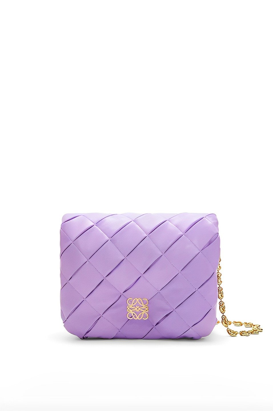 搭配著甜甜圈金屬鏈的Puffer Goya in Pleated Shiny Nappa Lambskin。