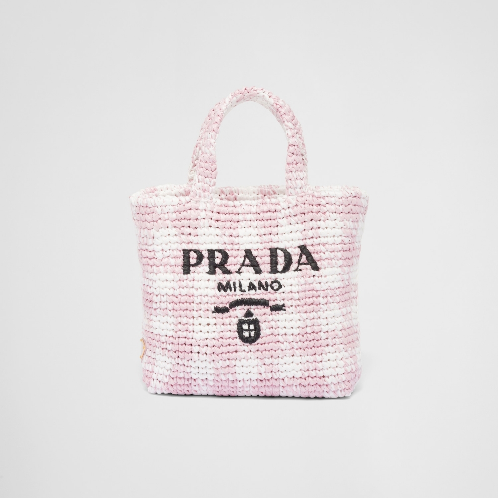 Prada小號拉菲草手提袋雪花石膏粉