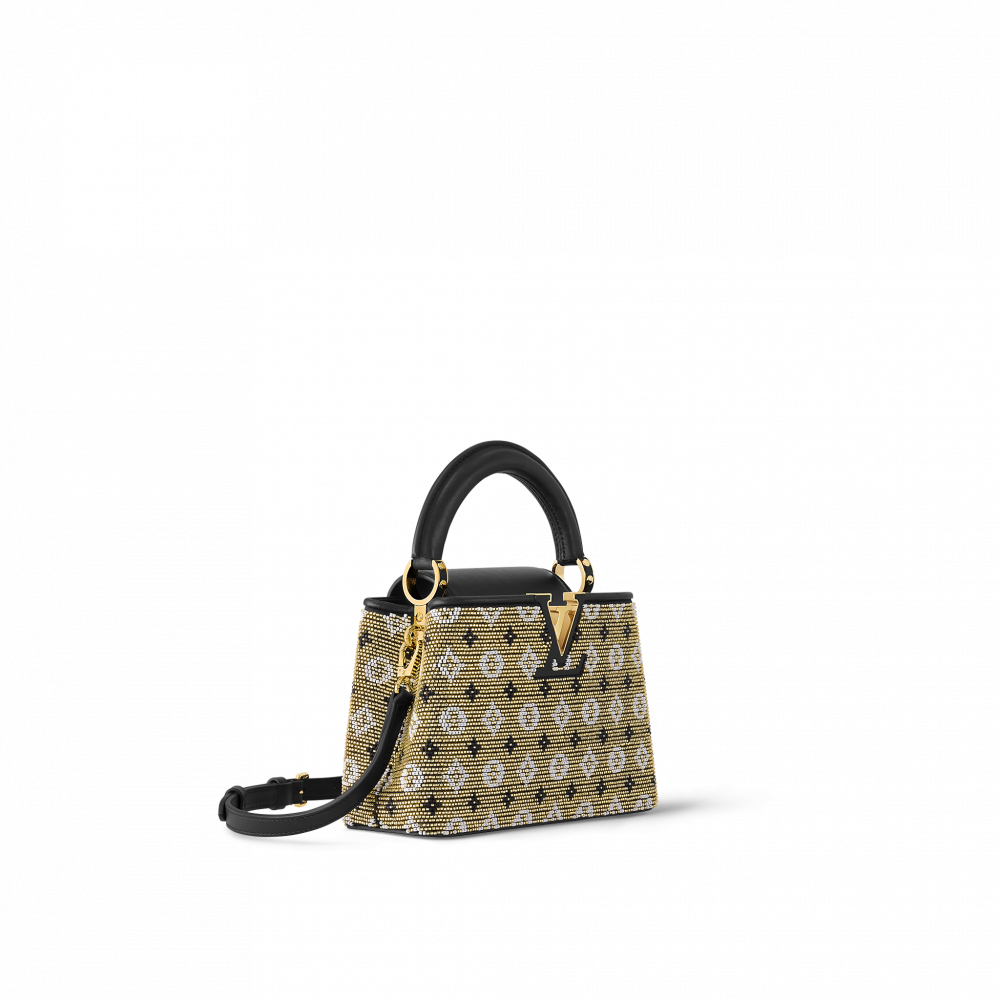 帶有刺繡款式的玻璃珠和滌綸緞Capucines Mini提包