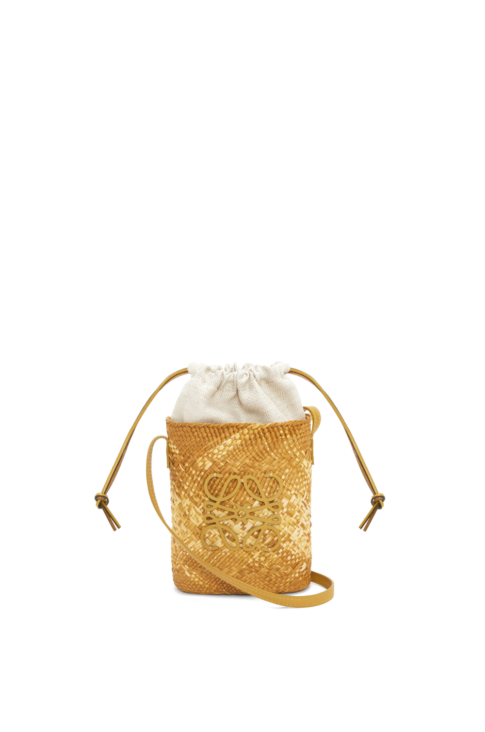 LOEWE iraca棕櫚和小牛皮方形口袋赭石色