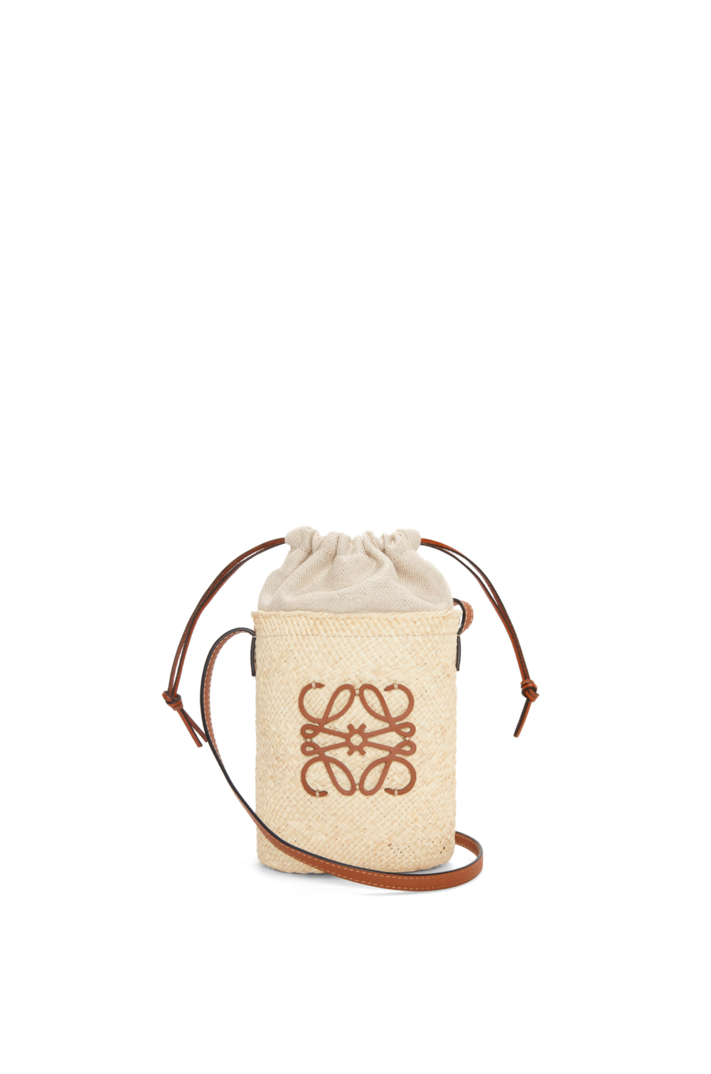 LOEWE iraca棕櫚和小牛皮方形口袋自然色/棕褐色