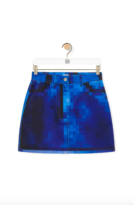 Pixelated Mini Skirt in Denim。