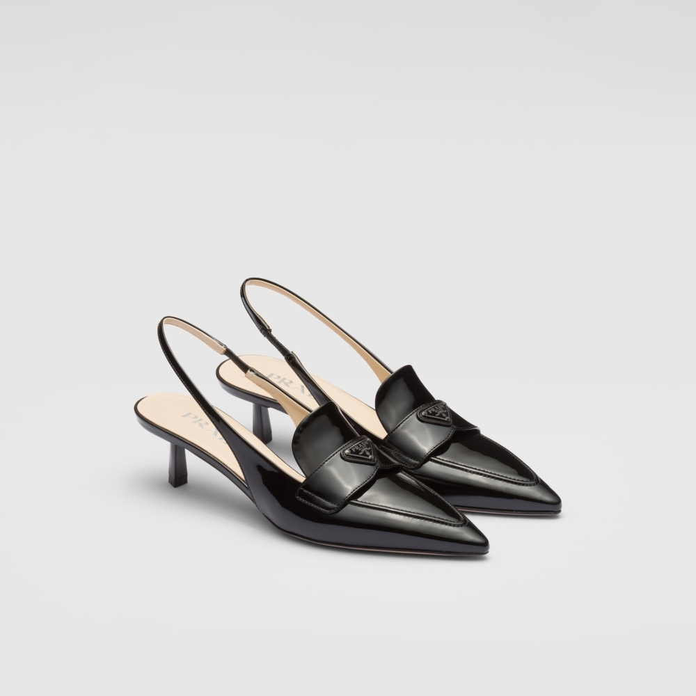 Prada漆皮露跟鞋黑色款