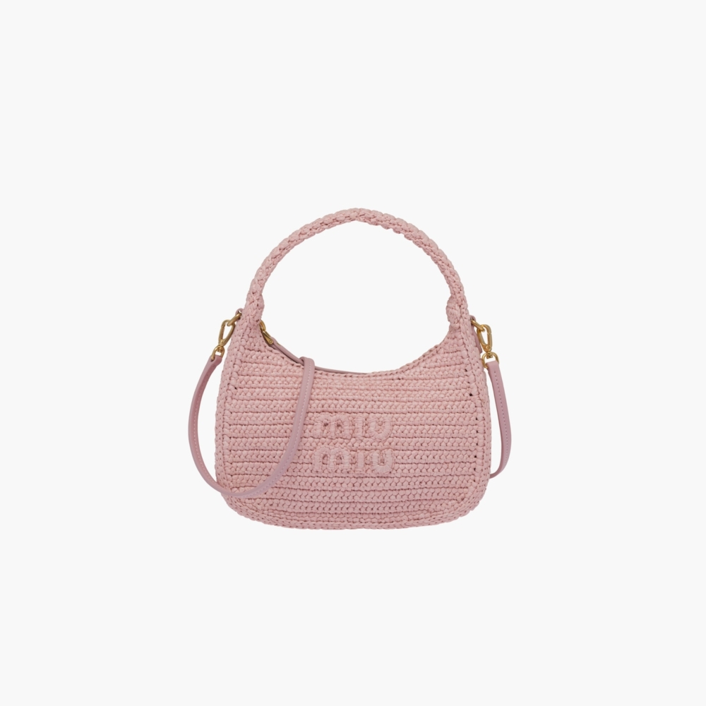 Miu Miu鉤針編織hobo bag雪花石膏粉