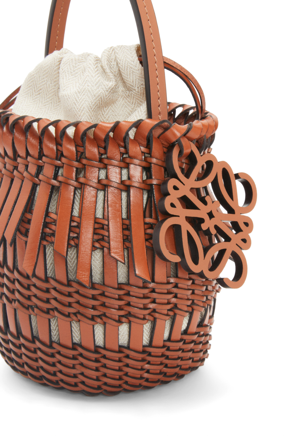 LOEWE小號流蘇小牛皮水桶包咖啡色